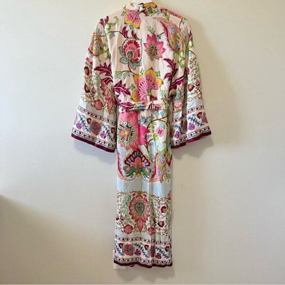 Zara Silky Floral Long Kimono Dress - Picture 6 of 9